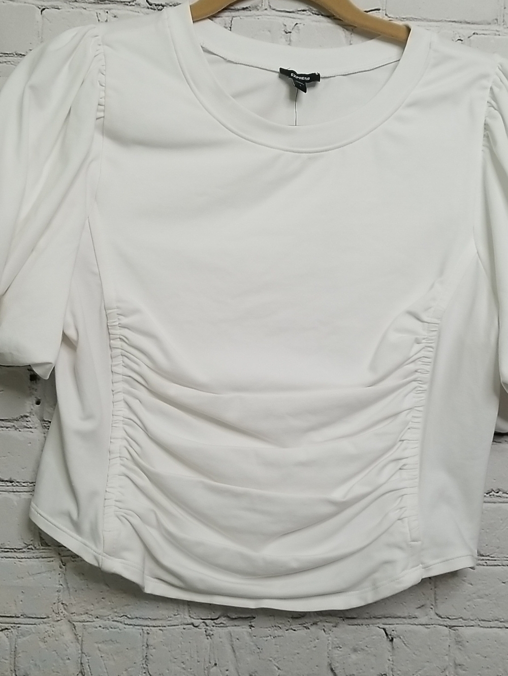 Express Women's Top Large Puff Sleeve Front Ruching NWT